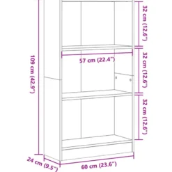 vidaXL - Boekenkast met 3 vakken - Zwart - Bewerkt hout - 60x24x109 cm