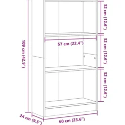 vidaXL - Boekenkast met 3 vakken - Sonoma eiken - Bewerkt hout - 60x24x109 cm