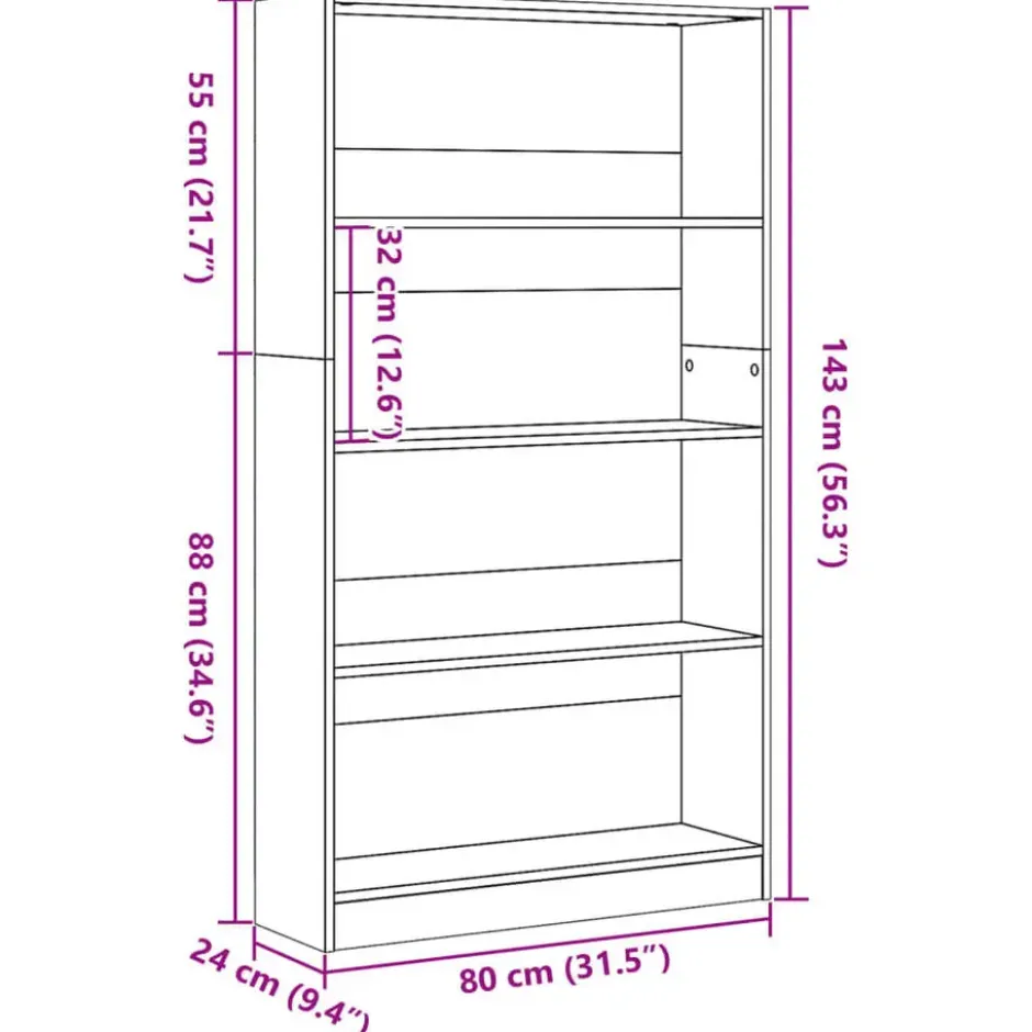 vidaXL - Boekenkast met 3 vakken - Sonoma eiken - Bewerkt hout - 80x24x109 cm