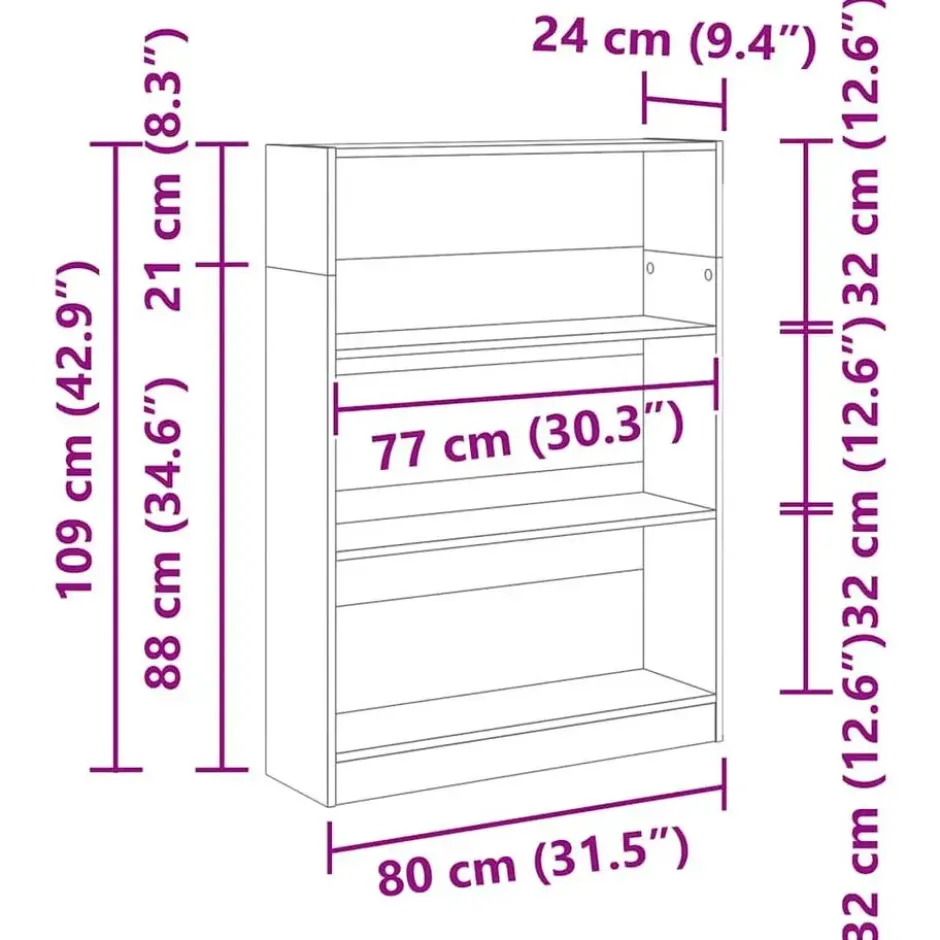 vidaXL - Boekenkast met 3 vakken - Wit - Bewerkt hout - 80x24x109 cm