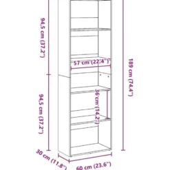 vidaXL - Boekenkast met 5 vakken voor woonkamers - Wit - Hout - 60x30x189 cm