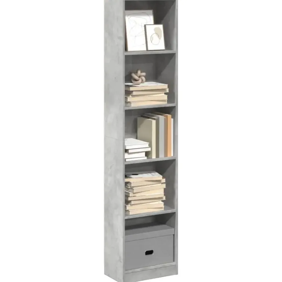 vidaXL - Boekenkast met 5 vakken - Betongrijs - Bewerkt hout - 40x24x176 cm