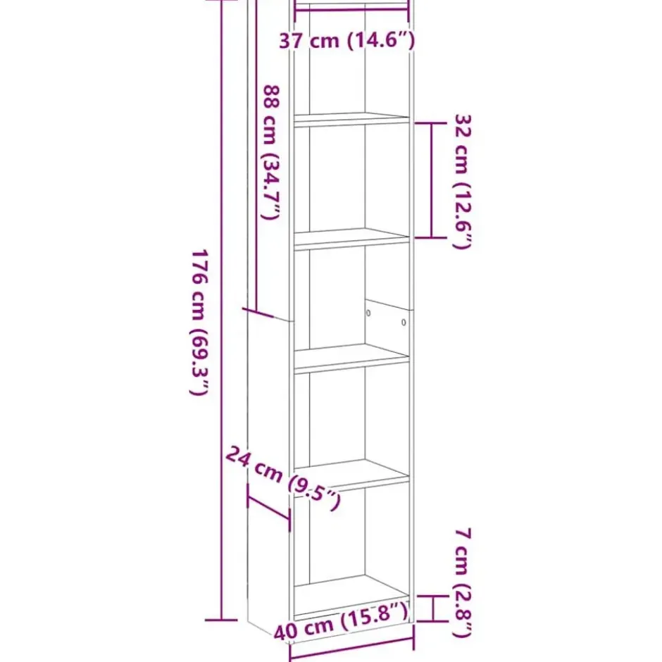 vidaXL - Boekenkast met 5 vakken - Betongrijs - Bewerkt hout - 40x24x176 cm