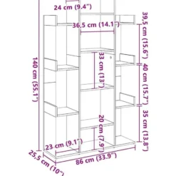 vidaXL - Boomvormige boekenplank met 13 vakken - Oud hout - 86x25.5x140 cm