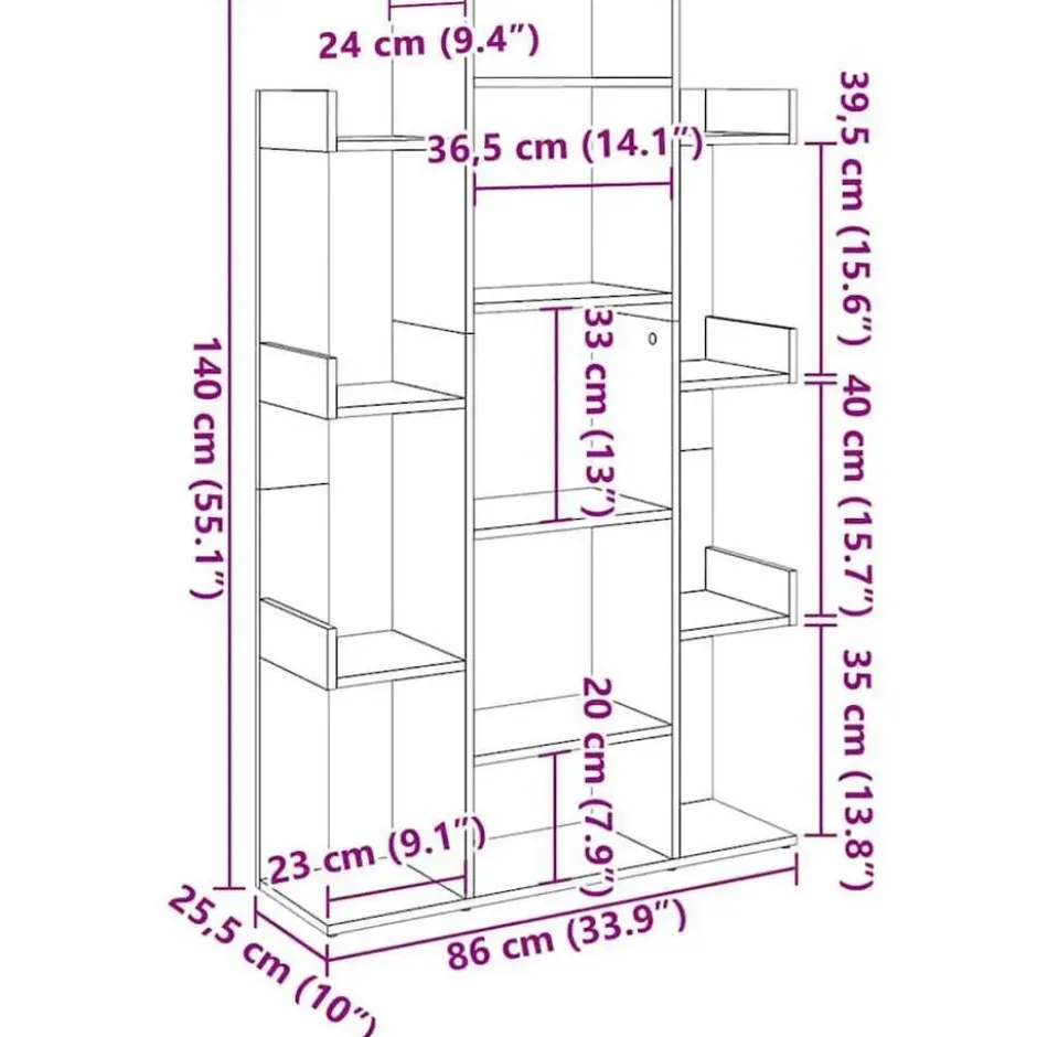 vidaXL - Boomvormige boekenplank met 13 vakken - Oud hout - 86x25.5x140 cm