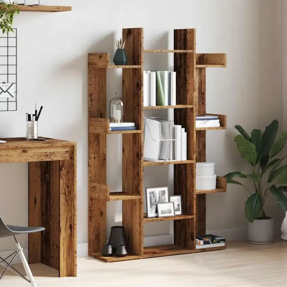 vidaXL - Boomvormige boekenplank met 13 vakken - Oud hout - 86x25.5x140 cm