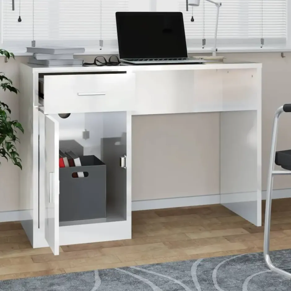vidaXL - Bureau - Wit - Bewerkt hout