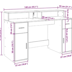 vidaXL - Bureau - Wit - Bewerkt hout - 140 x 55 x 91 cm