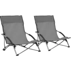 vidaXL - Campingstoel - Grijs - Stof - 2 stuks