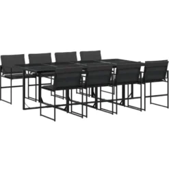 vidaXL - 9-delige inklapbaar Tuinset gris kussens -Zwart textileen - 220x107 cm