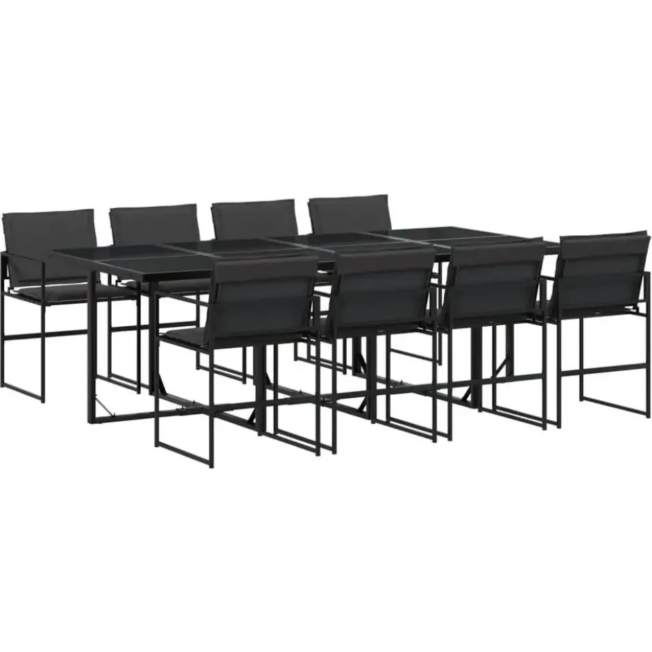 vidaXL - 9-delige inklapbaar Tuinset gris kussens -Zwart textileen - 220x107 cm