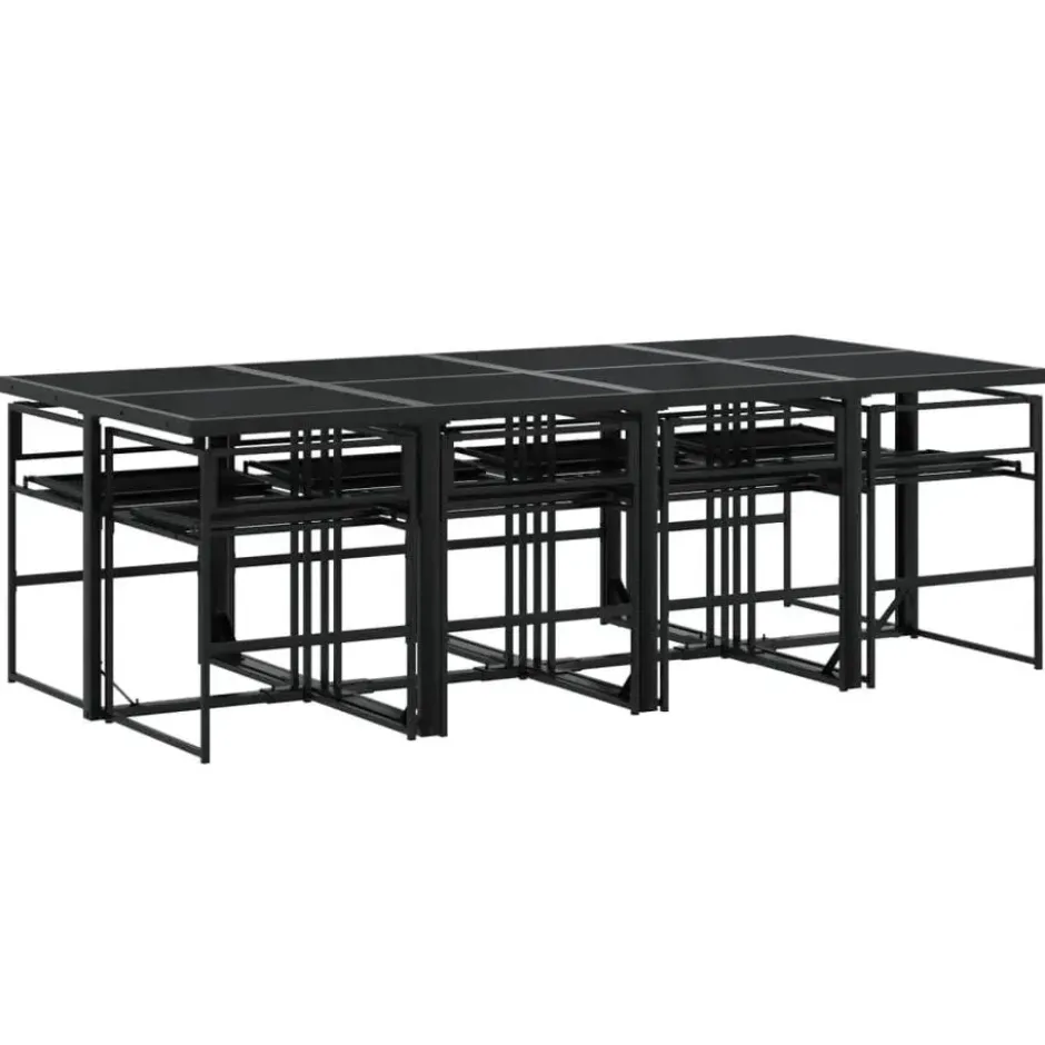 vidaXL - 9-delige inklapbaar Tuinset gris kussens -Zwart textileen - 220x107 cm