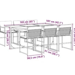 vidaXL - 7-delige inklapbaar Tuinset gris kussens -Zwart textileen - 165x107 cm