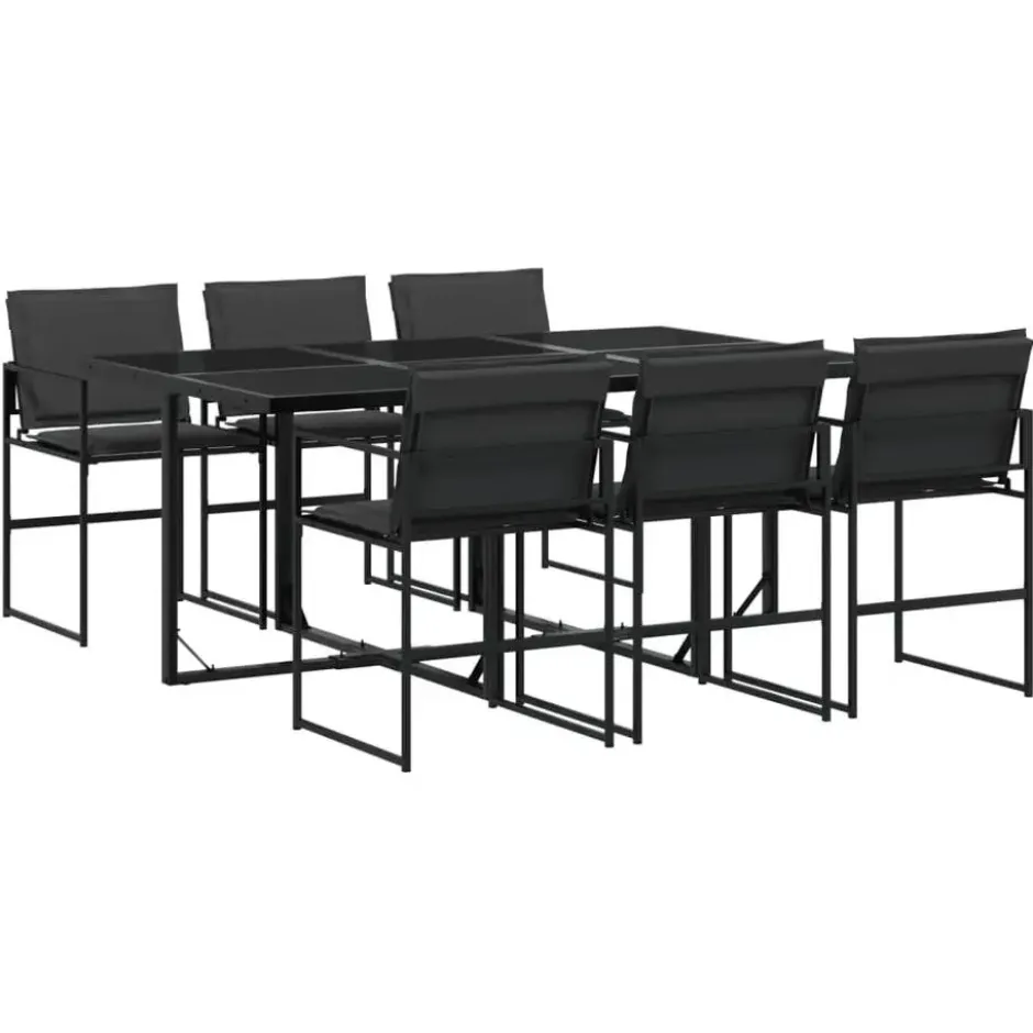 vidaXL - 7-delige inklapbaar Tuinset gris kussens -Zwart textileen - 165x107 cm