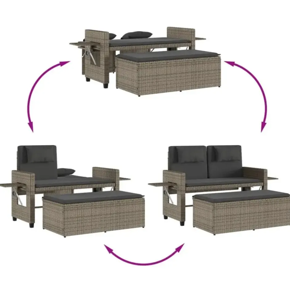 vidaXL - 2-delige Loungebanken Verstelbare met kussens - Grijs - 113x61x87 cm