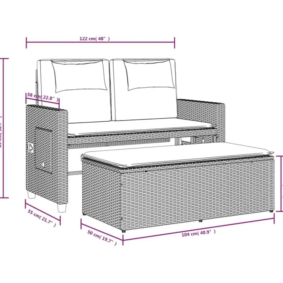 vidaXL - 2-delige Loungebanken Verstelbare met kussens - Grijs - 113x61x87 cm