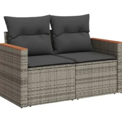 vidaXL 5-delige Loungeset kussens en kruk - hout armsteun & salontafel - Grijs