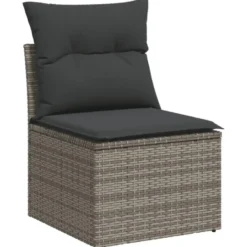 vidaXL 5-delige Loungeset kussens en kruk - hout armsteun & salontafel - Grijs