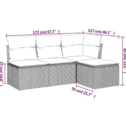 vidaXL 4-delige Loungeset met kussens - Zwart en crème - Poly rattan