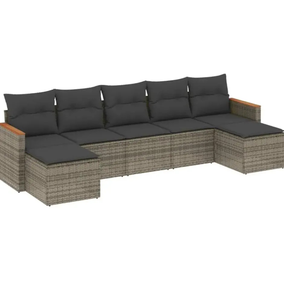 vidaXL 7-delige Loungeset voor 7 met kussens & krukken - Gris - Poly rattan