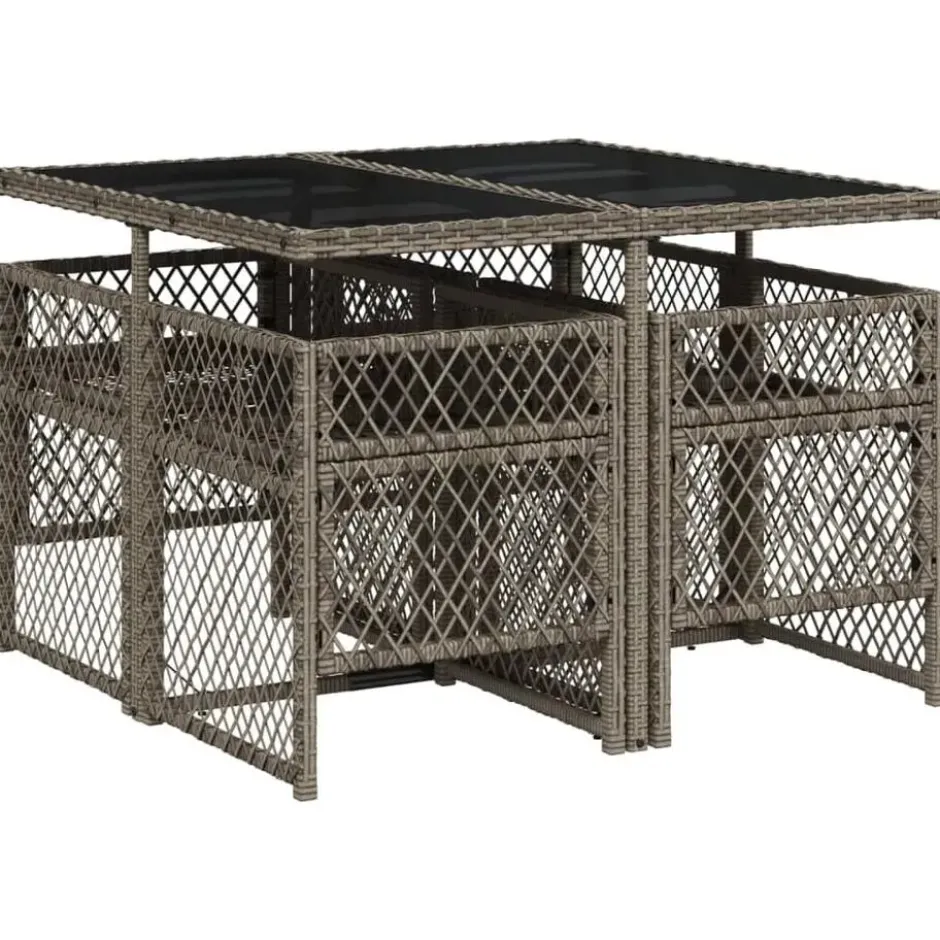 vidaXL - 5-delige Tuinset donkergrijs kussens - Grijs - PE rattan - 110x106 cm