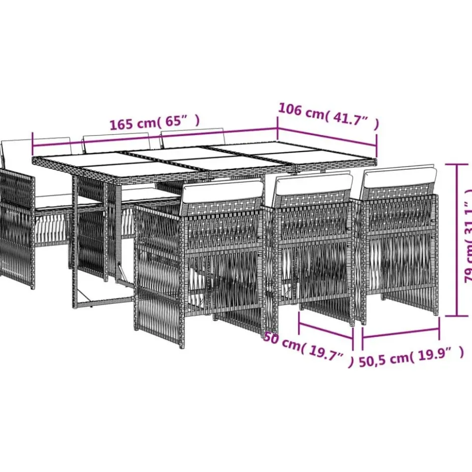 vidaXL - 7-delige Tuinset donkergrijs kussens - Grijs - PE rattan - 110x106 cm