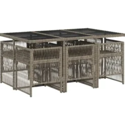 vidaXL - 7-delige Tuinset donkergrijs kussens - Grijs - PE rattan - 110x106 cm