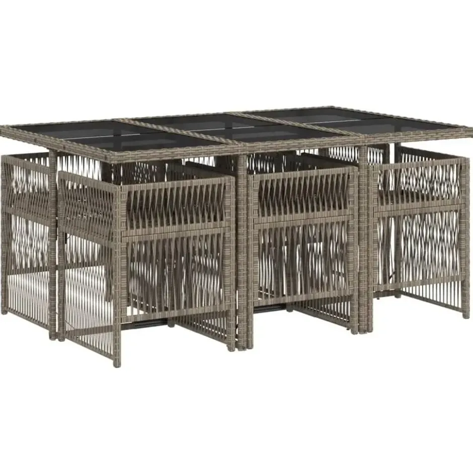 vidaXL - 7-delige Tuinset donkergrijs kussens - Grijs - PE rattan - 110x106 cm