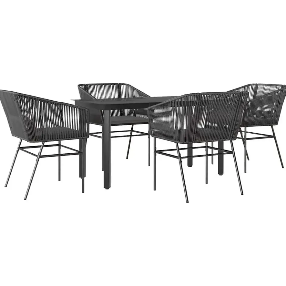 vidaXL - 5-delige Tuinset grijs kussens - Zwart PE rattan en staal - 140x70 cm