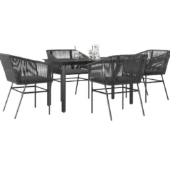 vidaXL - 5-delige Tuinset grijs kussens - Zwart PE rattan en staal - 140x70 cm