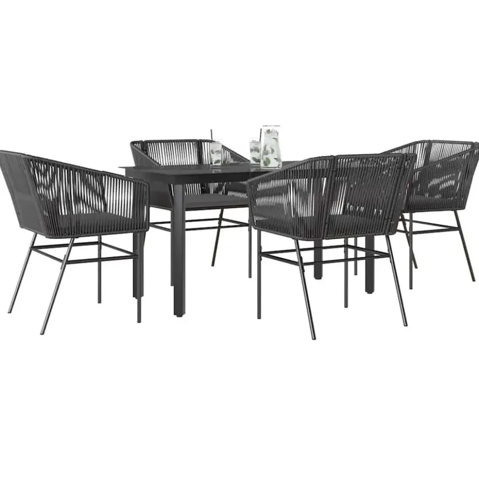 vidaXL - 5-delige Tuinset grijs kussens - Zwart PE rattan en staal - 140x70 cm