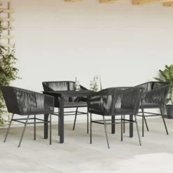 vidaXL - 5-delige Tuinset grijs kussens - Zwart PE rattan en staal - 140x70 cm