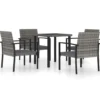 vidaXL - 5-delige Tuinset - Grijs - Poly rattan en glas - 70x70 cm