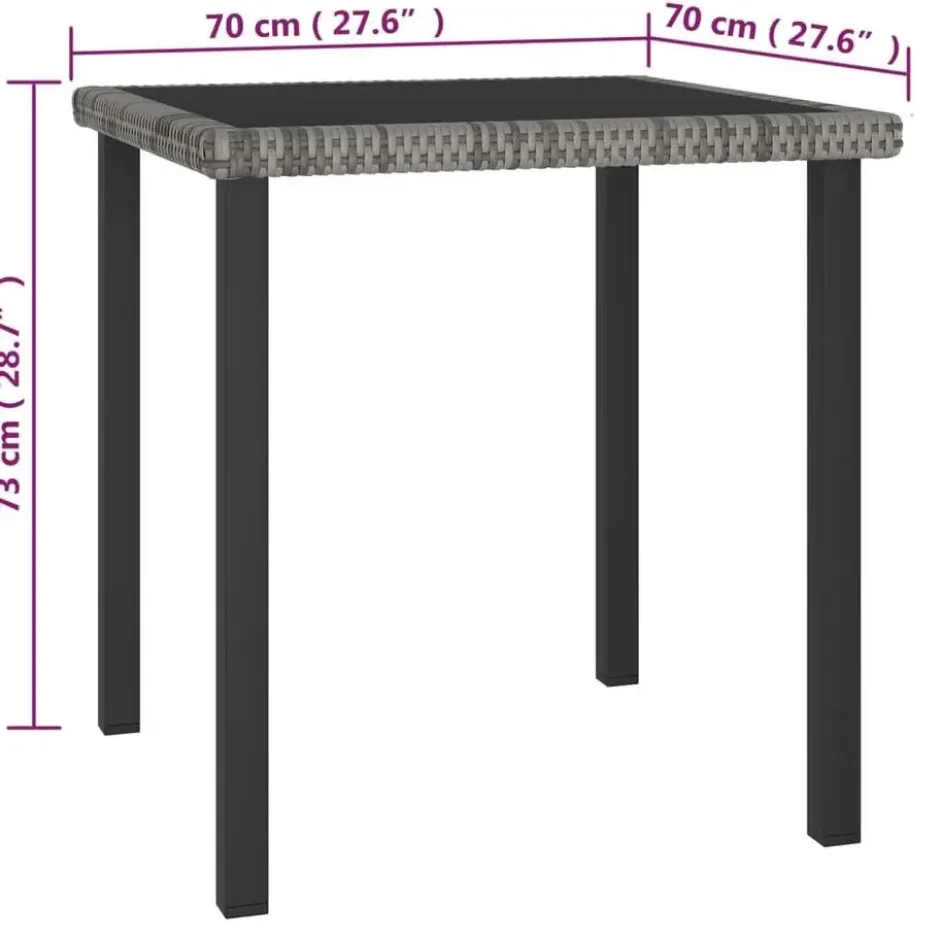 vidaXL - 5-delige Tuinset - Grijs - Poly rattan en glas - 70x70 cm