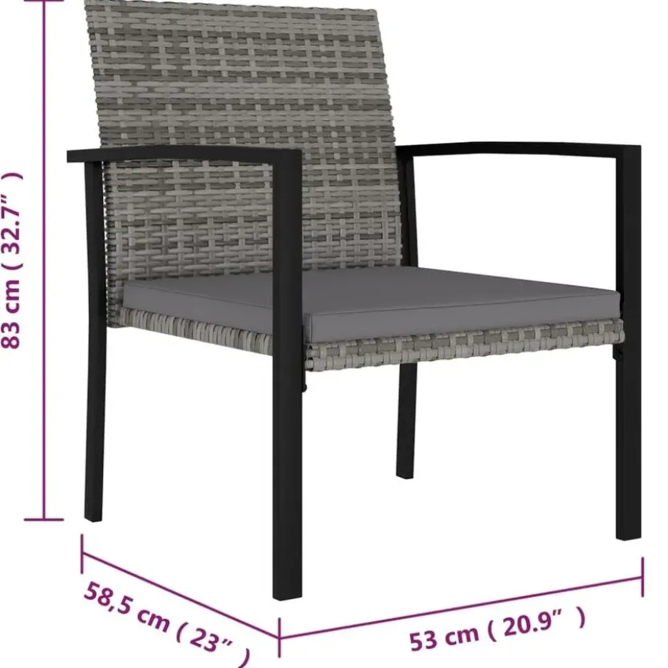 vidaXL - 5-delige Tuinset - Grijs - Poly rattan en glas - 70x70 cm