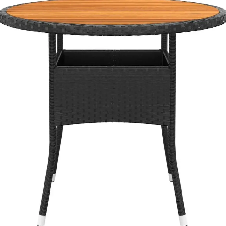 vidaXL - 5-delige Tuinset met armsteun zwart - Poly rattan en hout - ø 80 cm