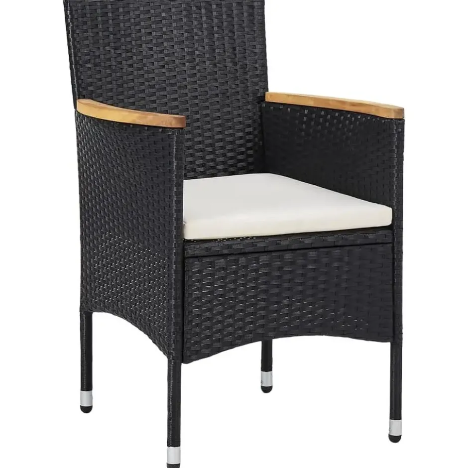 vidaXL - 5-delige Tuinset met armsteun zwart - Poly rattan en hout - ø 80 cm