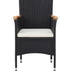 vidaXL - 5-delige Tuinset met armsteun zwart - Poly rattan en hout - ø 80 cm