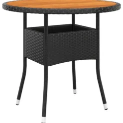 vidaXL - 5-delige Tuinset met armsteun zwart - Poly rattan en hout - ø 80 cm