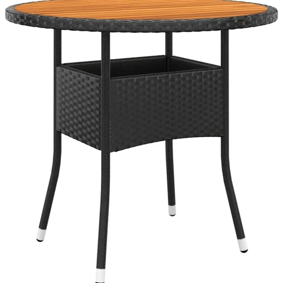 vidaXL - 5-delige Tuinset met armsteun zwart - Poly rattan en hout - ø 80 cm