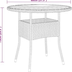 vidaXL - 5-delige Tuinset met armsteun zwart - Poly rattan en hout - ø 80 cm