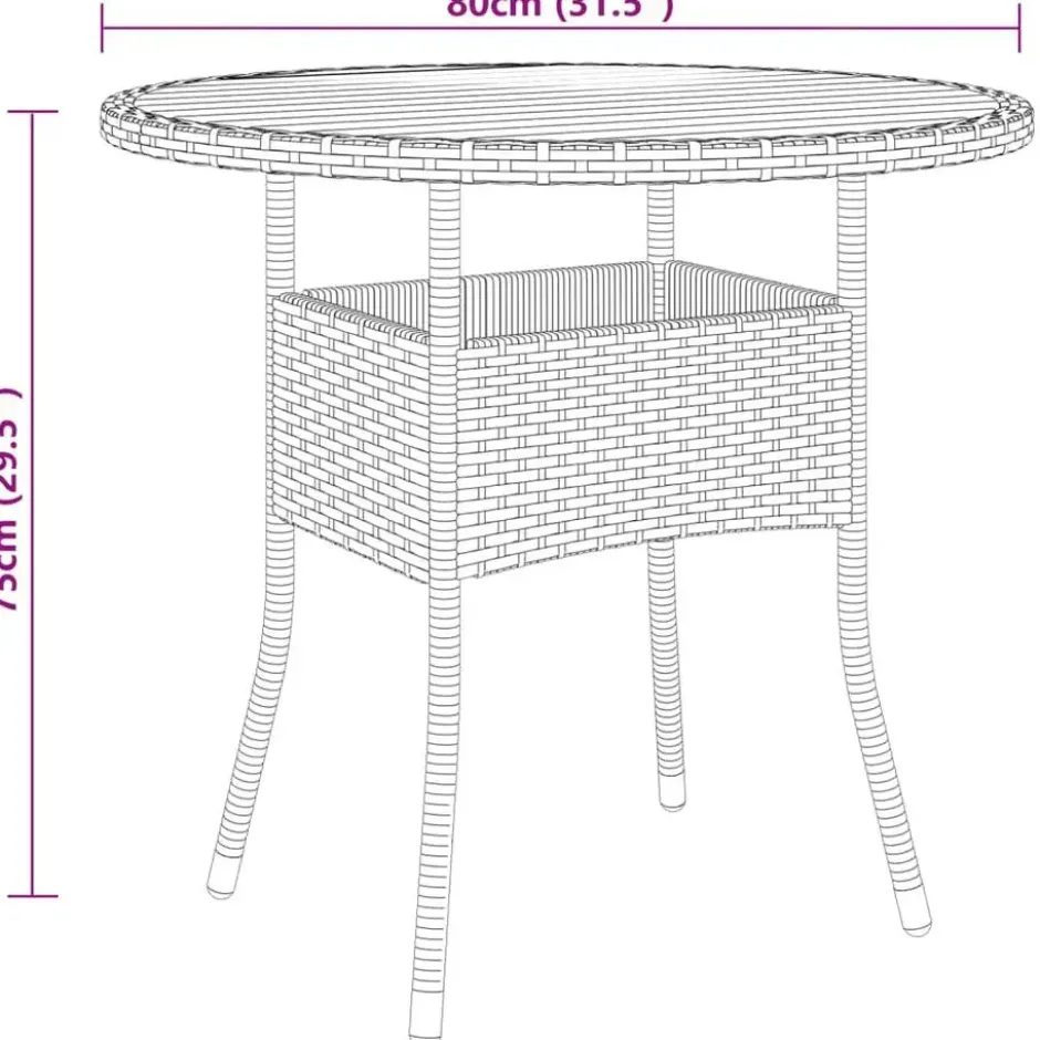 vidaXL - 5-delige Tuinset met armsteun zwart - Poly rattan en hout - ø 80 cm