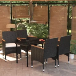 vidaXL - 5-delige Tuinset met kussens & armsteun - Zwart poly rattan - 140x70 cm