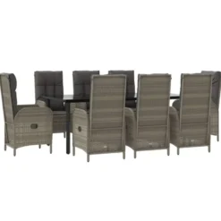 vidaXL - 9-delige Tuinset met kussens - Grijs - PE-rattan en glas - 200x80 cm