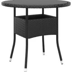 vidaXL - 5-delige Tuinset met kussens zwart - Poly rattan en glas - ø 80 cm