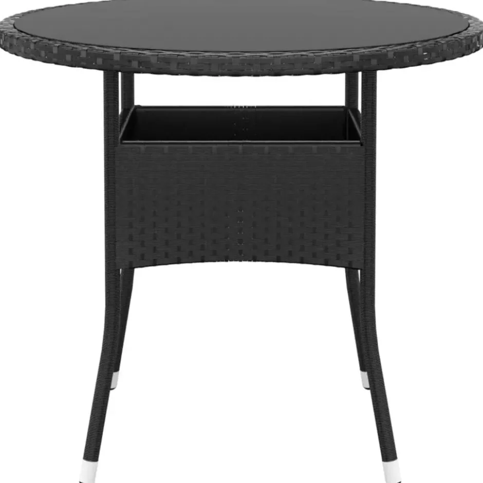 vidaXL - 5-delige Tuinset met kussens zwart - Poly rattan en glas - ø 80 cm