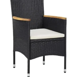vidaXL - 5-delige Tuinset met kussens zwart - Poly rattan en glas - ø 80 cm