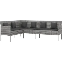 vidaXL - 6-delige Tuinset met kussens 4 krukken - Grijs - PE-rattan - 90x90 cm