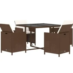 vidaXL - 5-delige Tuinset wit kussens - Bruin poly rattan en glas - 109x107 cm