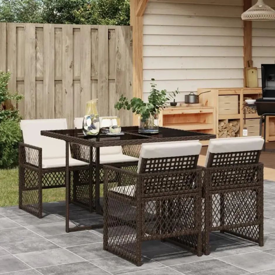 vidaXL - 5-delige Tuinset wit kussens - Bruin - PE rattan en staal - 110x106 cm